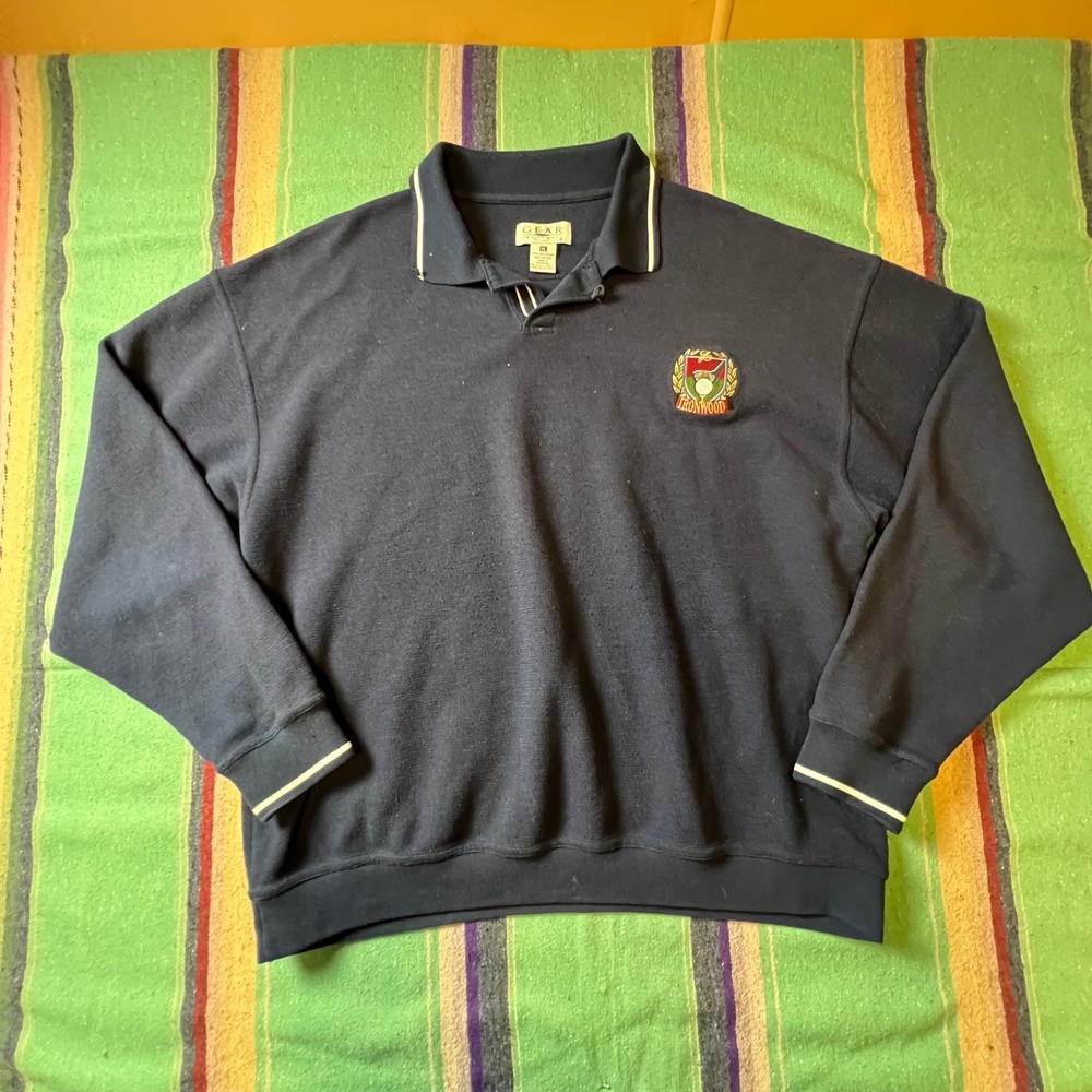 Golf vintage 90s Pullover Men XL Navy Blue Ironwood Golf Crest Polo Sweatshirt